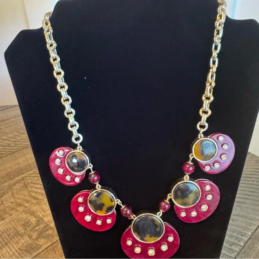 Chicos Faux Tortoise Shell Bib Shriz Hued Statement Necklace Rene Collection‎